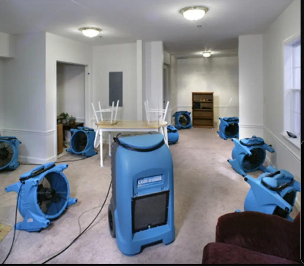 Air movers and dehumidifier setup for Water Damage Restoration in Bel Air